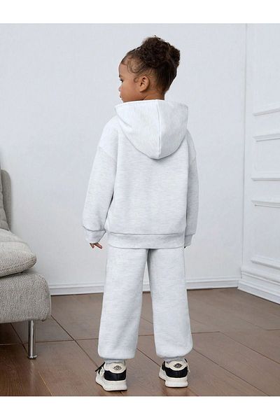 DUBU BUTİK Brooklyn 73 Printed Cotton Children's Hooded Suit Gray - Girls Boys