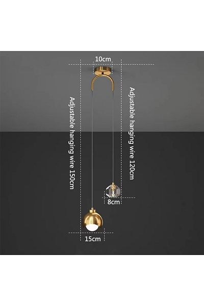 YUGUUK 3 Colors Light A Style-Gold Modern Simple Crystal Pendant Light Luxury Bedroom Bedside Hanging Lamp