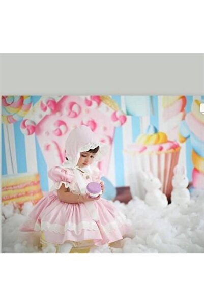 Hly Karol Tasarım Pembe Saten Vintage Kız Bebek Elbisesi, Özel Dikim Kız Çocu...