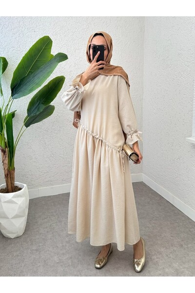 HİJABAYA Cross Tunnel Lace Long Linen Dress