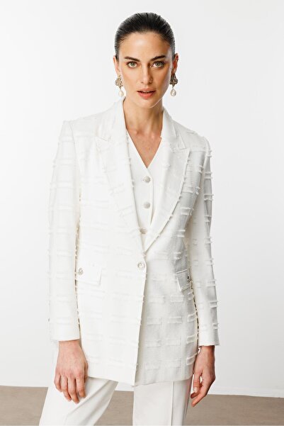 Moda İlgi Modailgi Rahat Kesim Tek Düğme Kapamalı Ceket Ekru