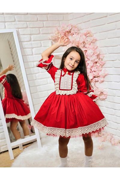 Hly Karol Tasarım Red Vintage Baby Girl Dress, Custom Tailored Girl's Dress, Birthday Dress, Take Photos