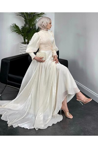 GÜZELLER Jan Jan Fabric Side Tie Wedding Engagement Promise Request Special Occasion Dress Evening Dress