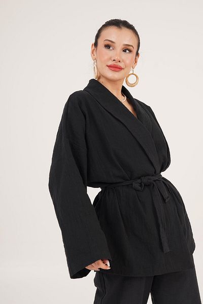 Hipo Trend Tie Detailed Jacket and Tie Detailed Trousers Black Double Set