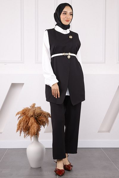 İmajButik Black Shirt Vest Pants Triple Combination Suit