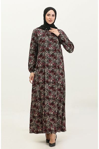 sefamerve Φόρεμα με μοτίβο βισκόζης Plus Size - 44851P-04 Dusty Rose