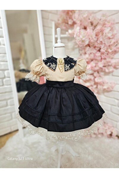 Hly Karol Tasarım Siyah Yakalı Kız Bebek Elbisesi,Doğum günü elbise,fotoğraf ...