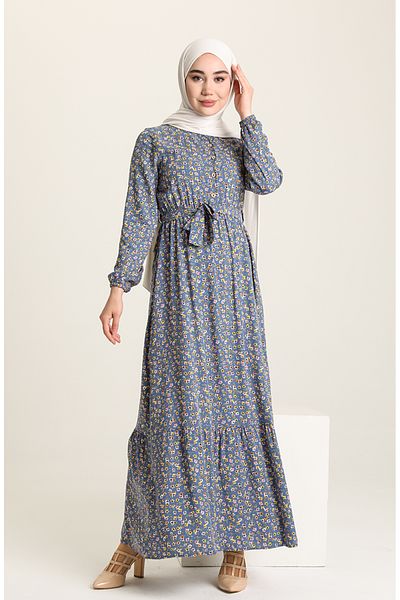 sefamerve Φόρεμα Indigo Floral Print - 4066-05