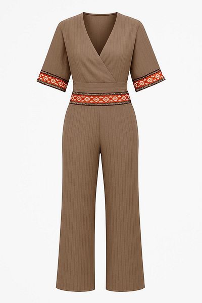 HAKKE Crop Suit with Lace Embroidered Ends