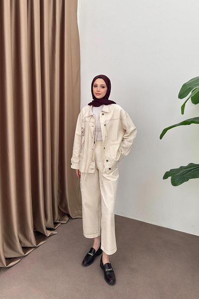 QUQA Embroidered Gabardine Trousers Suit - Ecru