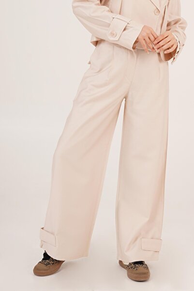 Hipo Trend Noga Sa prugastim detaljima Olovka Gabardin Pantalone bež