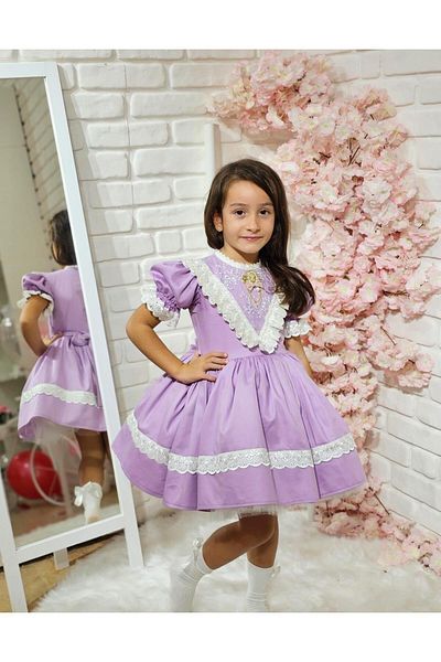 Hly Karol Tasarım Vintage Baby Girl Dress with Lilac Ruffles, Custom Made Girl Dress, Birthday Dress, Photo