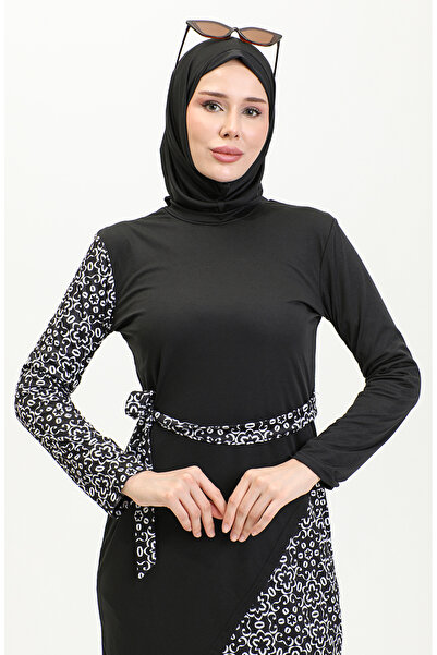 sefamerve Belted Hijab Swimsuit 2490-01 Black
