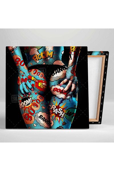 SML TABLO Bootyful Boom Street Art Graffiti Τατουάζ Μοντέλο Τετράγωνος Πίνακας Καμβά