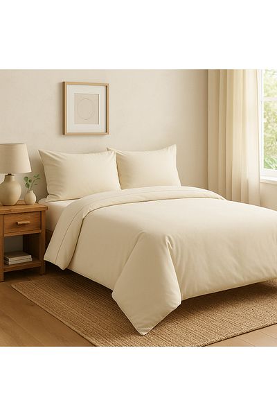 Prime Sleeks Σετ Παπλωματοθήκη Διπλό 100% Βαμβάκι 200x220 cm, Σετ Εφαρμοσμένο Σεντόνι, Κρέμα