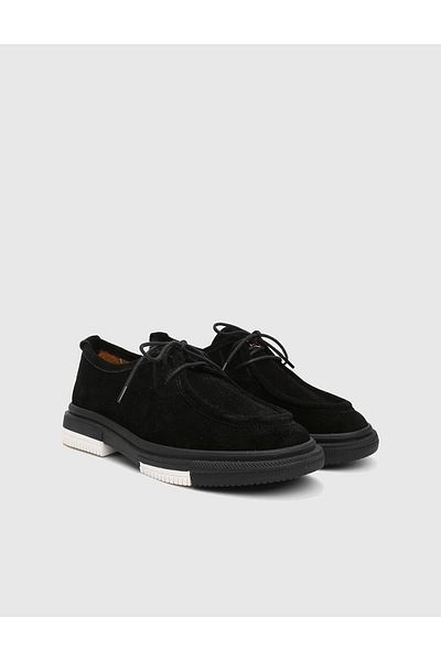 İLVİ Callao Genuine Suede Leather Women's Black Oxford Shoes