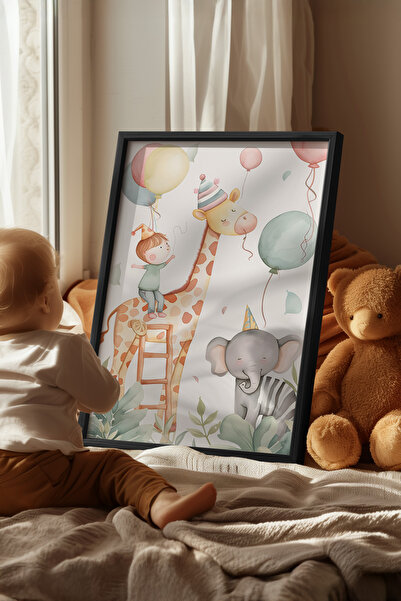 Basquiart Poster cu ramă neagră pentru camera copiilor, camera bebelușilor, t...