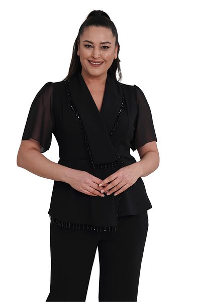 Moda Amore Plus Size Evening Dress Suit - Special Design Jacket Pants with Stones 024
