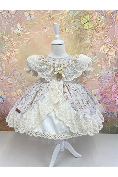 Hly Karol Tasarım Cream Vintage Girl Dress - Holiday Attire - Girls Dress Patterns - Suitable for Ages 0-12