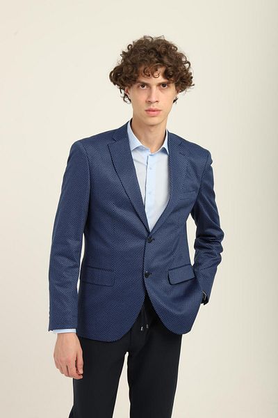 AGUSTİNİ Navy Blue Color Light Blue Dotted Pattern, Mono Collar Double Button Double Slit Single Jacket Medium Fit Mold |   A
