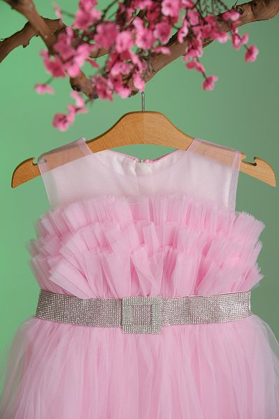 Pina Kids Crystal Stone Belt Detailed Layered Tulle Girl's Evening Dress Aby.8987