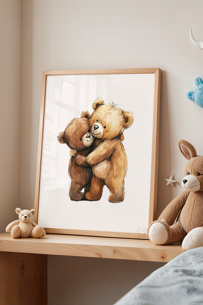 Basquiart Poster cu ramă din lemn pentru camera copiilor, camera bebelușilor,...