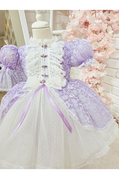 Hly Karol Tasarım Lilac Isabella Vintage Baby Girl Dress, Birthday Dress, Photo Shoot Dress, Suitable for Ages 0-12