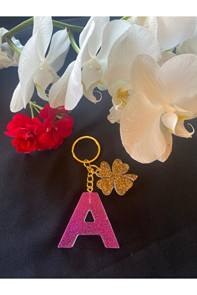 Bellinzona Breloc cu litera A cu sclipici mov - Accesoriu pentru geantă