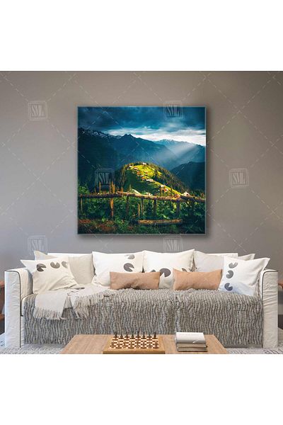 SML TABLO Pokut Pasture Nature Smoky Mountains Μαύρη Θάλασσα Rize Τοπίο Τετράγωνος Πίνακας ζωγραφικής σε καμβά