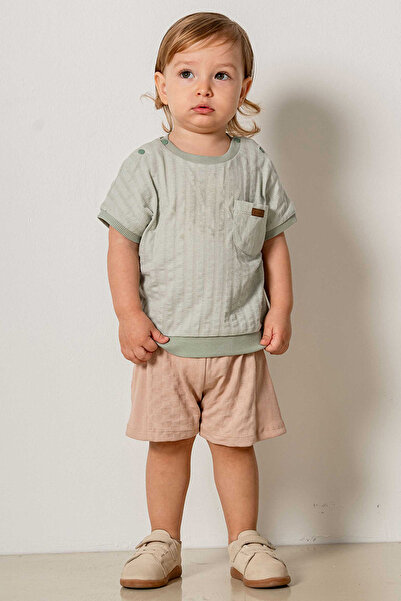 bombe Baby Kids Green Cotton Short Sleeve Shorts 2-Piece Set Trend Fashion Bottom Top Set