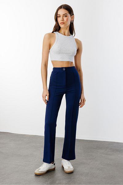 GENIUS STORE Γυναικείο Παντελόνι Palazzo με ψηλόμεσο πόδι-003