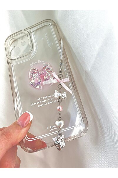 bohemian takı tasarim Çilekli Fiyonklu Fairycore Telefon & Çanta Charmı