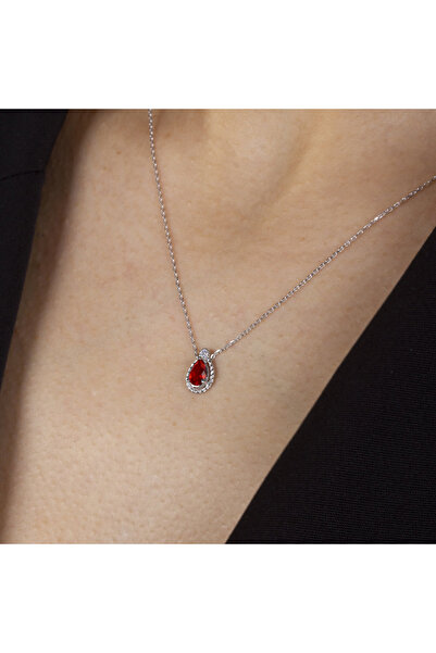 EJOYA Gümüş Kırmızı Su Damlası Kolye 115128