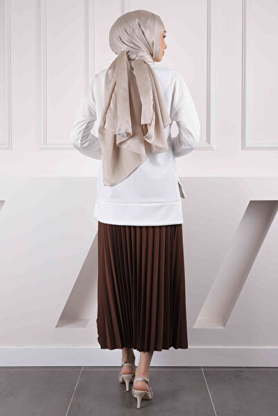 İmajButik Καφέ Μέντα Πλισέ Φούστα με στάμπα Scuba