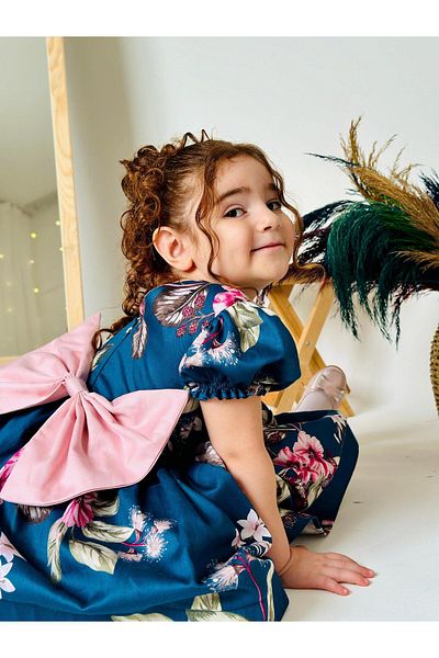 Hly Karol Tasarım Navy Blue Powder Vintage Baby Girl Dress, Birthday Dress, Photo Shoot Dress, Suitable for 0-12 Years Old