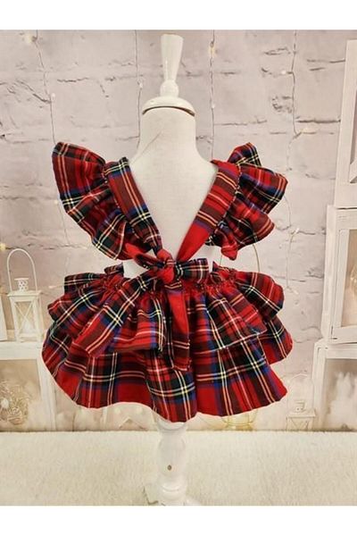Hly Karol Tasarım Red Plaid Romper Baby Girl Dress, Special Tailored Girl's Dress, Birthday Dress, Photo