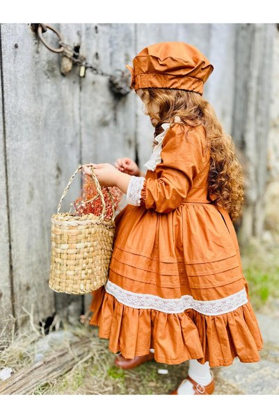 Hly Karol Tasarım Tan Vintage Baby Girl Dress, Birthday, Photo Shoot Dress, Suitable for Ages 0-12