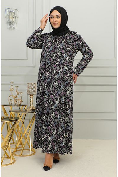 sefamerve Φόρεμα με μοτίβο Viscose Plus Size - 4447D-03 Plum