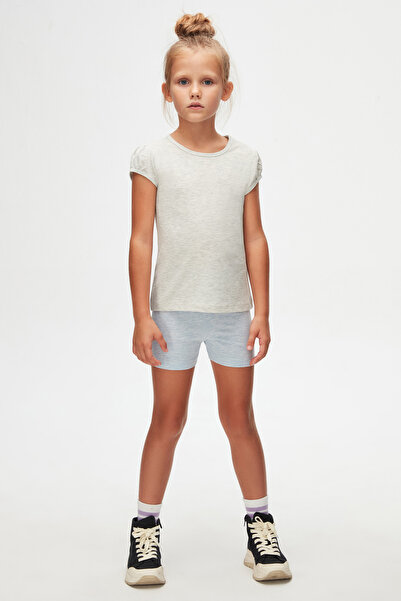 LOVETTI تي شيرت بناتي أساسي برقبة دائرية وأكمام البطيخ باللون الرمادي القمري