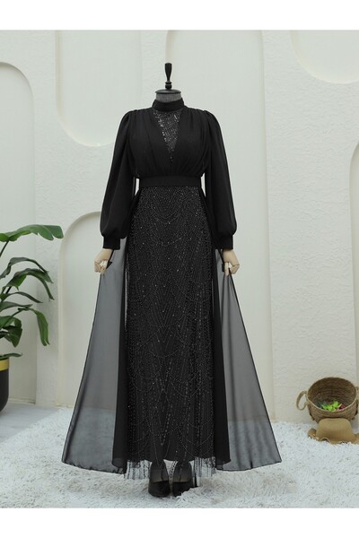 HİJABAYA Boncuk Ve Pul Detaylı Kemerli Şifon Abiye