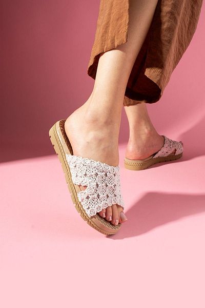 FUGA MODA Πλεκτές παντόφλες Conti White Cross Strap