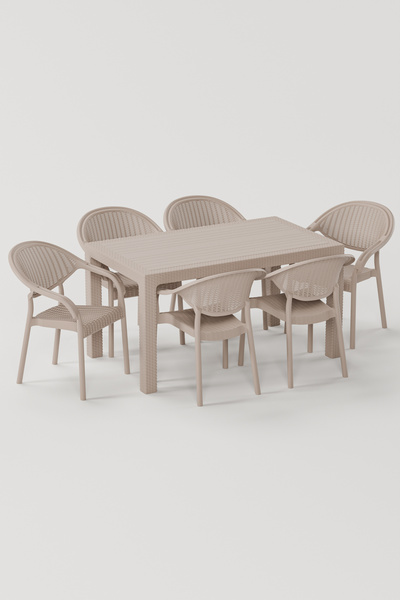 Çavdar Group Raddan Camsız 90x150 Masa Bambu 6 Adet Sandalye Masa Takımı Bahç...