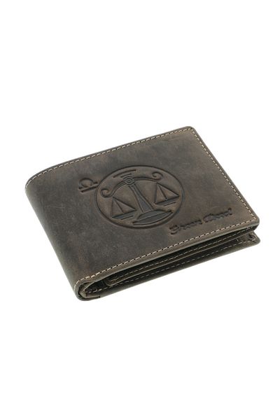 GiftExpress Men's wallet made of genuine leather, brown, zodiac sign Libra