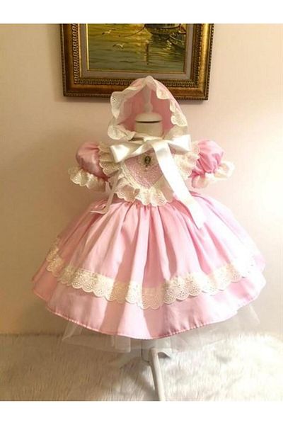 Hly Karol Tasarım Pink Satin Vintage Baby Girl Dress, Custom Made Girl's Dress, Birthday Dress, Photo