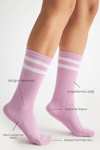 bamboo star Bamboo Women's Anti-Slip Sole Silicone Print Yoga Fitness Pilates Ballet Dance Non-Slip Tennis Socks 3-Piece