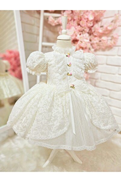 Hly Karol Tasarım Beyaz Prenses Vintage Kız Bebek Elbise,Doğum günü elbise,fo...