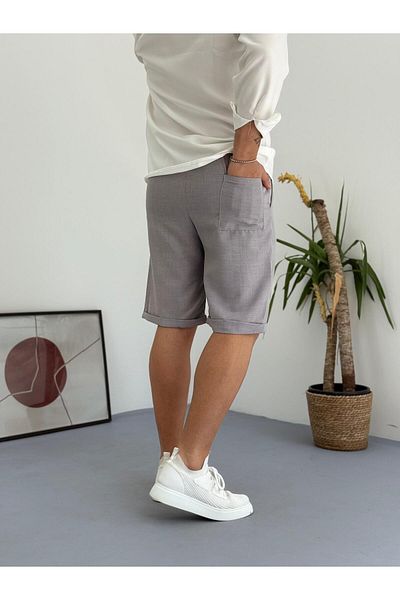 Combineman35 Gray Men's Grass Detailed Linen Summer Shorts