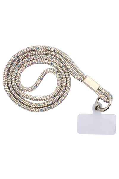 eklips Kristal Taşlı Janjanlı Telefon Boyun Askısı Uzun 45cm - Beyaz