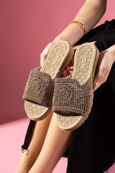 FUGA MODA Tongo Mink Single Striped Knitwear Knitted Slippers