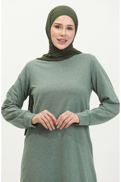 sefamerve Σετ αθλητικό τουνίκ και παντελόνι με σχισμή δύο κλωστών πράσινο - 0293-03